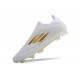 Alta calidad Adidas F50 Elite Laceless FG Low cut Blanco Oro Zapatos De Futbol