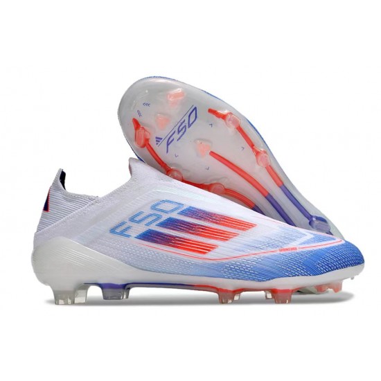 Mejor calidad  Adidas F50 Elite Laceless FG Shoelace Blanco Azul Zapatos De Futbol