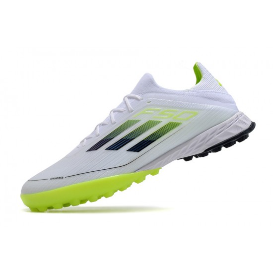 Alta calidad Adidas F50 PRO TF Blanco Verde Zapatos De Futbol
