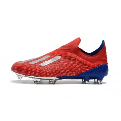 Botas de fútbol Adidas X 18 FG Laceless Rojo Plata Azul