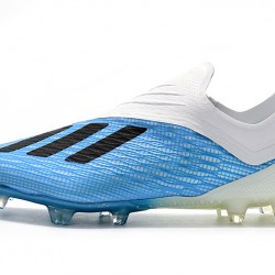 Botas de fútbol Adidas X 18 FG Laceless Blanco Azul Negro