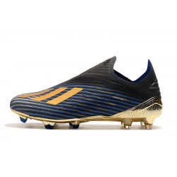Botas de fútbol Adidas X 19 FG Laceless Azul Negro Dorado