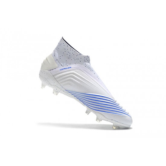 Alta calidad Botas de fútbol Adidas Predator 19+ FG Virtuso 25th Anniversaire Blanco Azul