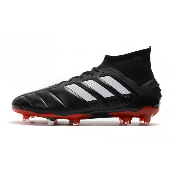 Alta calidad Botas de fútbol Adidas Predator Mania 19.1 FG Cuero Negro Blanco Rojo