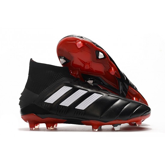 Alta calidad Botas de fútbol Adidas Predator Mania 19.1 FG Cuero Negro Blanco Rojo