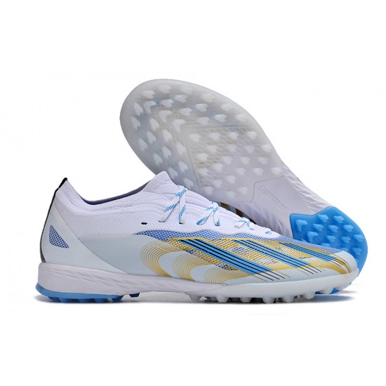Alta calidad Hombre/Mujer Adidas X Speedportal.1 TF Blanco Oro Zapatos De Futbol