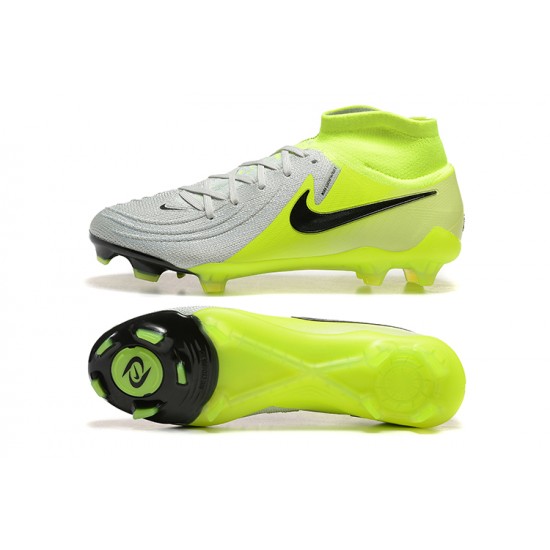 Alta calidad Nike Phantom Luna Elite FG High top Chartreuse Gris Zapatos De Futbol