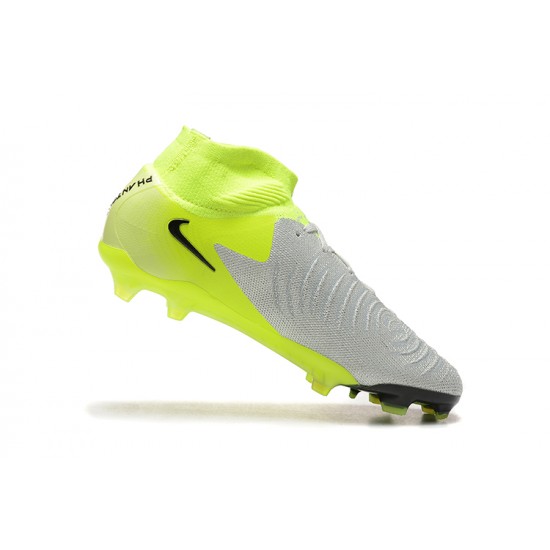 Alta calidad Nike Phantom Luna Elite FG High top Chartreuse Gris Zapatos De Futbol