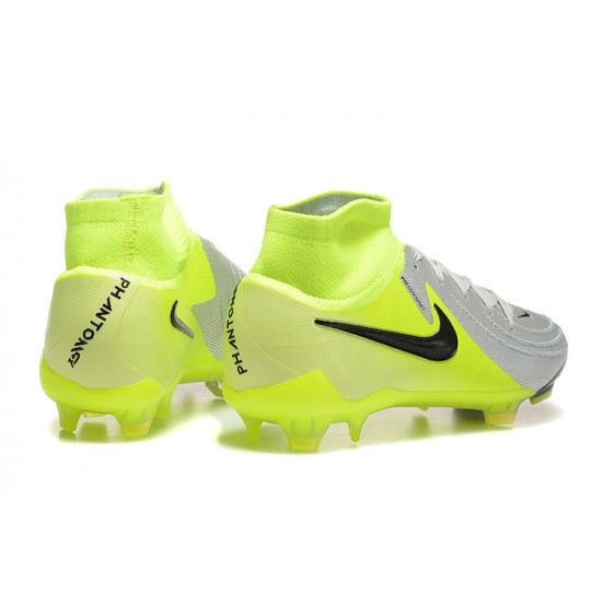Alta calidad Nike Phantom Luna Elite FG High top Chartreuse Gris Zapatos De Futbol