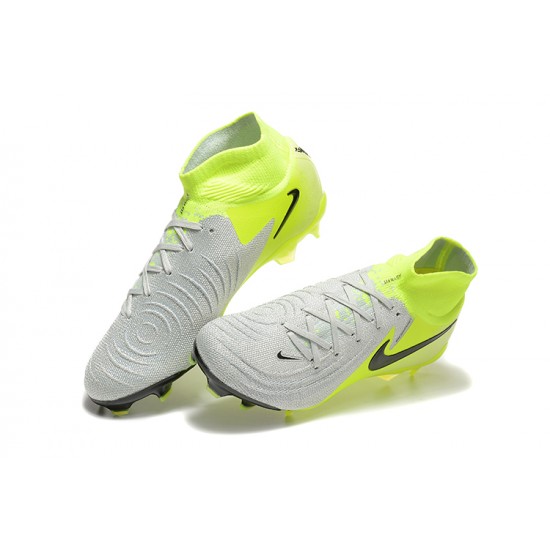 Alta calidad Nike Phantom Luna Elite FG High top Chartreuse Gris Zapatos De Futbol