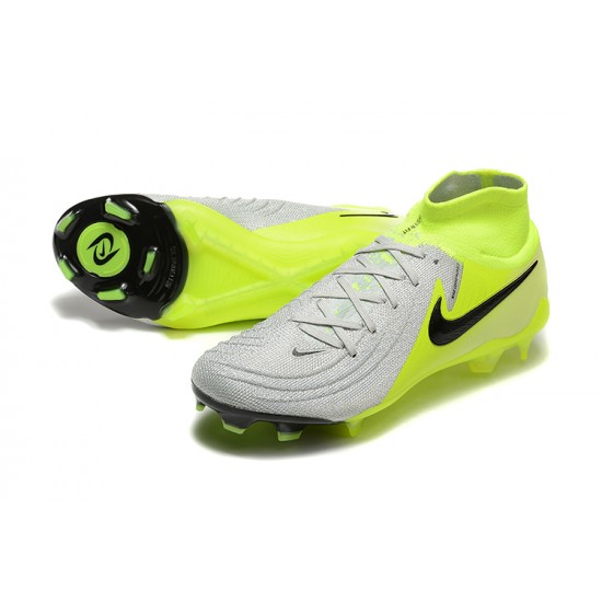Alta calidad Nike Phantom Luna Elite FG High top Chartreuse Gris Zapatos De Futbol