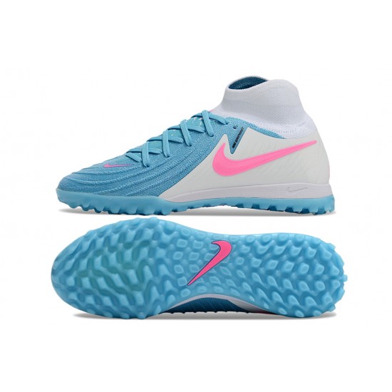 Calidad superior  Nike Phantom Luna Elite TF High top Azul Blanco Hombre Zapatos De Futbol