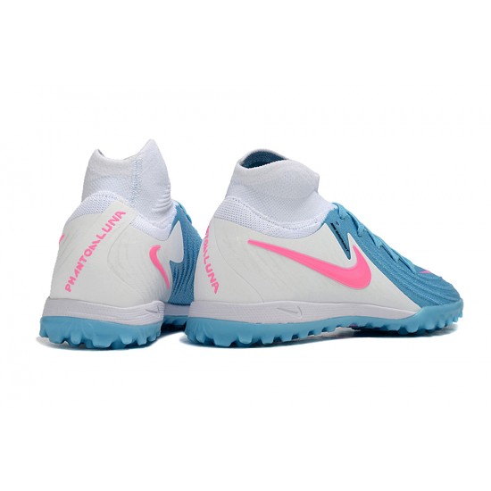Calidad superior  Nike Phantom Luna Elite TF High top Azul Blanco Hombre Zapatos De Futbol