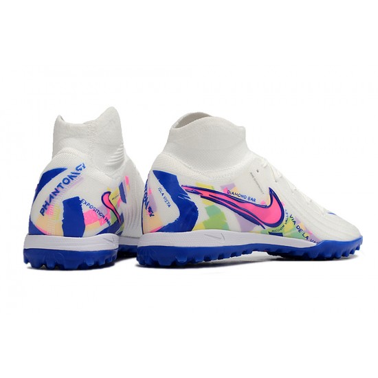 Mejor calidad  Nike Phantom Luna Elite TF High top Blanco Azul Hombre Zapatos De Futbol