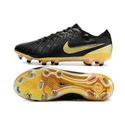 Nike Tiempo Legend 10 Elite FG Negro Amarillo Hombre Zapatos De Futbol