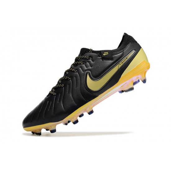 Calidad superior  Nike Tiempo Legend 10 Elite FG Negro Amarillo Hombre Zapatos De Futbol