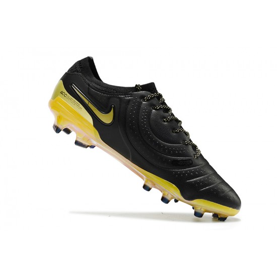 Calidad superior  Nike Tiempo Legend 10 Elite FG Negro Amarillo Hombre Zapatos De Futbol