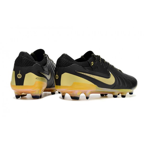 Calidad superior  Nike Tiempo Legend 10 Elite FG Negro Amarillo Hombre Zapatos De Futbol