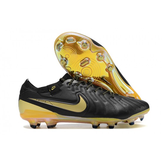 Calidad superior  Nike Tiempo Legend 10 Elite FG Negro Amarillo Hombre Zapatos De Futbol