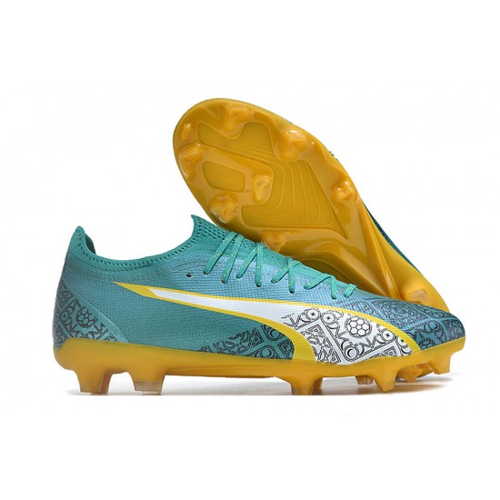 Calidad superior  Puma Ultra Ultimate FG Teal Amarillo Hombre Zapatos De Futbol