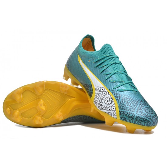 Calidad superior  Puma Ultra Ultimate FG Teal Amarillo Hombre Zapatos De Futbol