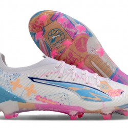 Puma Ultra Ultimate FG Blanco y Azul Hombre Zapatos De Futbol