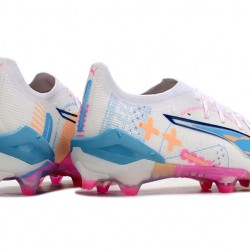 Puma Ultra Ultimate FG Blanco y Azul Hombre Zapatos De Futbol