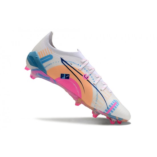 Explorar  Puma Ultra Ultimate FG Blanco y Azul Hombre Zapatos De Futbol