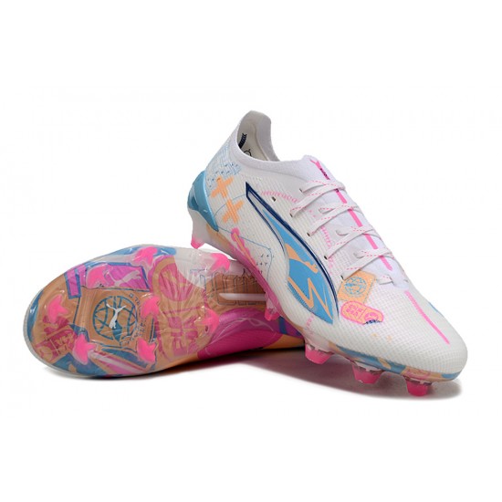 Explorar  Puma Ultra Ultimate FG Blanco y Azul Hombre Zapatos De Futbol